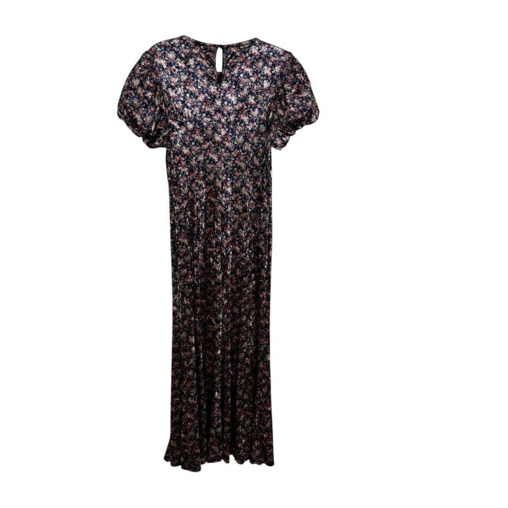 NWT Mable Leighton Floral Velvet Puff Sleeve Midi Dress Navy Size L - Picture 6 of 11
